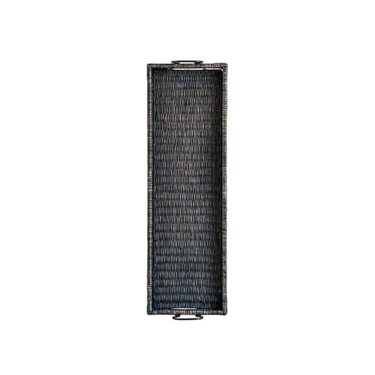 Hello Honey® Black Rattan & Wood Tray with Handles